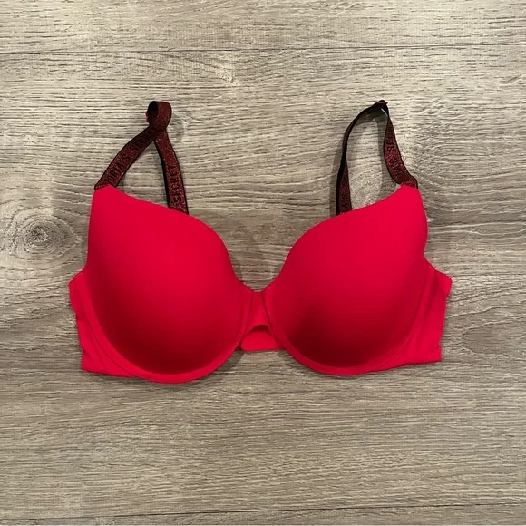 Victoria's Secret T-Shirt Push-Up Bra (Red Licorice Logo Shine Straps) - Picture 2 of 12